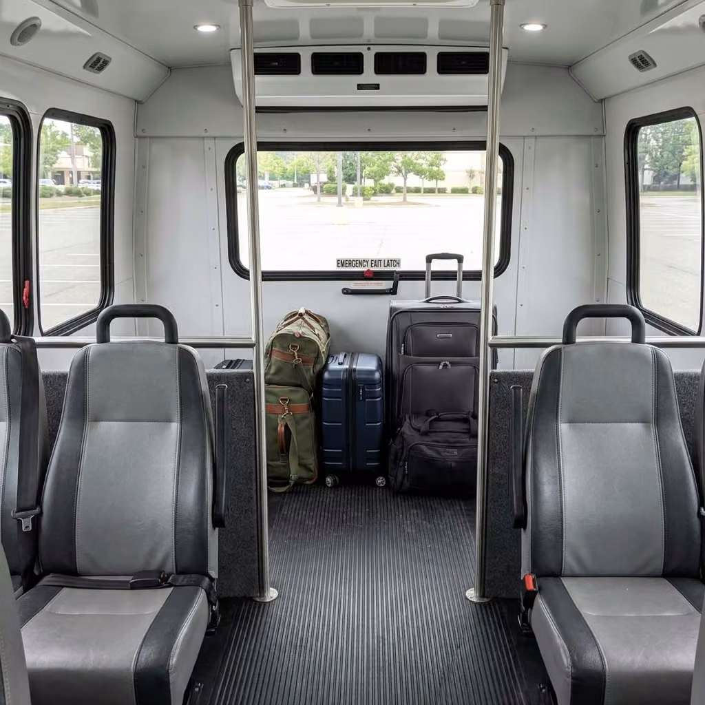 cedar falls 35 passenger minibus luggage area
